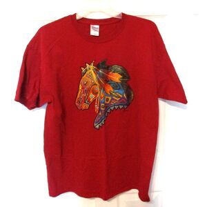 Gildan Horse Tribal Abstract Native American Aztec‎ Graphic T-Shirt Red XL
